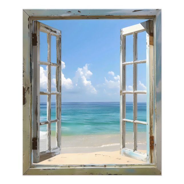 Serene Beach Window View Photo Print (Front)