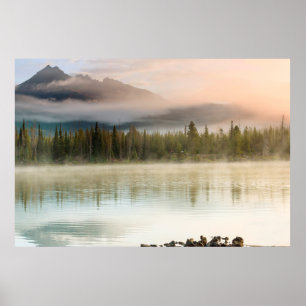 Serene beautiful lake in morning mountains, Oregon Poster