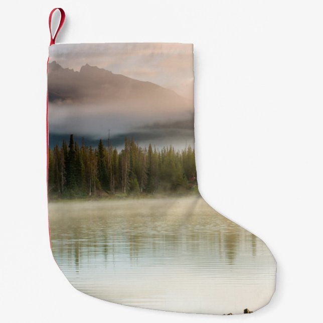 Serene beautiful lake in morning mountains, Oregon Small Christmas Stocking (Front)