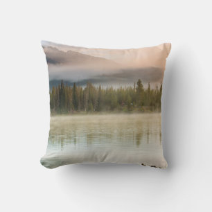 Serene beautiful lake in morning mountains, Oregon Throw Pillow