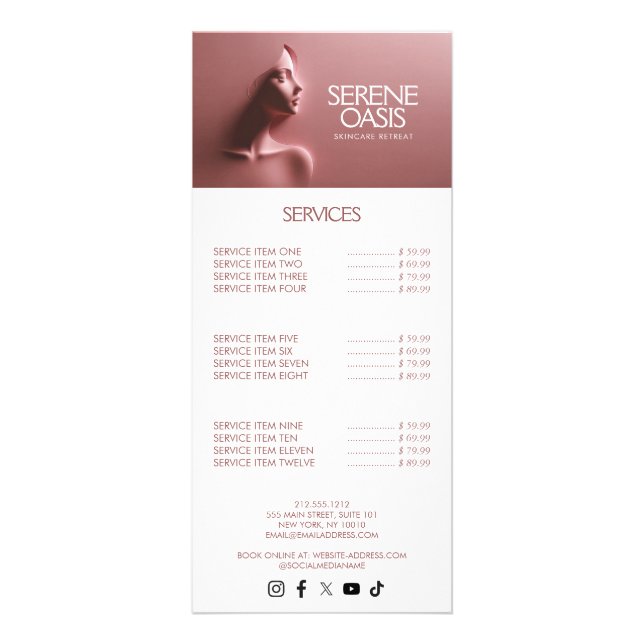 Serene Beauty Skincare, Massage, Spa Pink Rack Card (Front)