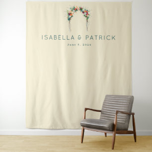 Serene Beige Floral Arch Tapestry