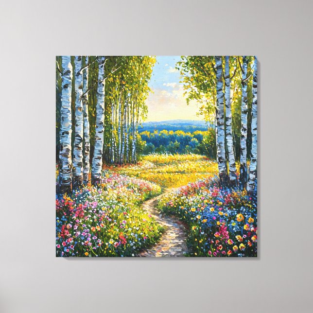 Serene birch forest landscape canvas print (Front)