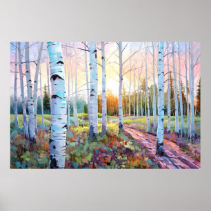 Serene Birch Forest Watercolor Art Print 