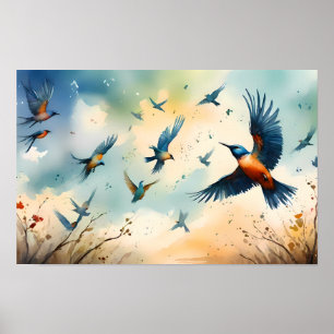 Serene Bird Flight – Tranquil Birds in Motion Poster