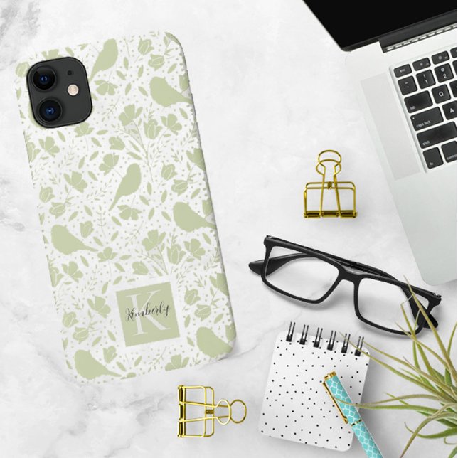 Serene Birds & Florals Monogrammed Case-Mate iPhone Case (Creator Uploaded)