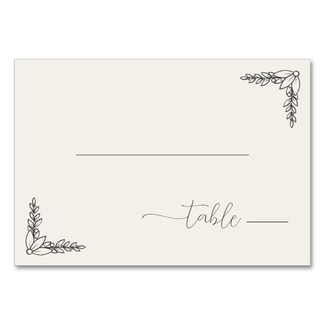 Serene Black Botanical Minimalism Table Number (Front)