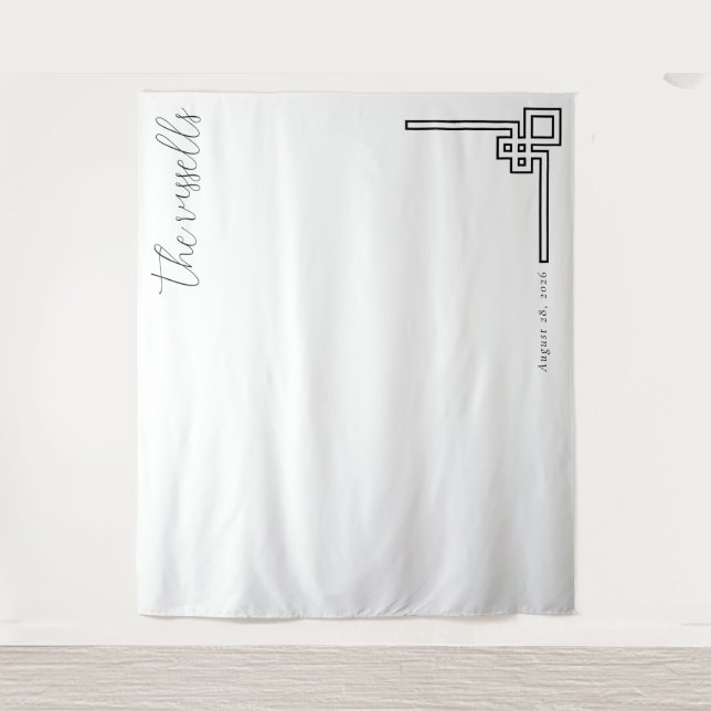 Serene Black Geometric Lines Tapestry (Front)