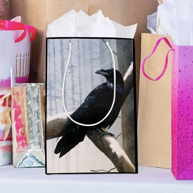 Serene Black Raven Snow Winter Forest  Medium Gift Bag (Creator Uploaded)