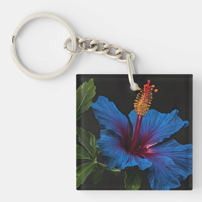"Serene Bloom: The Beauty of Blue Hibiscus Flowers Keychain (Front)