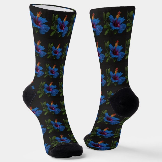 "Serene Bloom: The Beauty of Blue Hibiscus Flowers Socks (Angled)