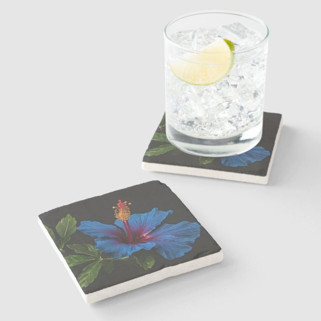 "Serene Bloom: The Beauty of Blue Hibiscus Flowers Stone Coaster (Side)