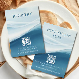 Serene Blue Abstract Beach Wedding Registry Enclosure Card