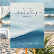 Serene Blue Abstract Wedding Welcome Sign
