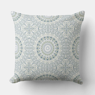 Serene Blue and Green Mandala Pattern Design Throw Pillow