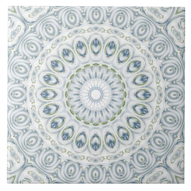 Serene Blue and Green Mandala Pattern Design Tile (Front)
