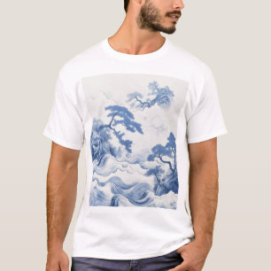 Serene Blue and White Watercolor Landscape Paintin T-Shirt