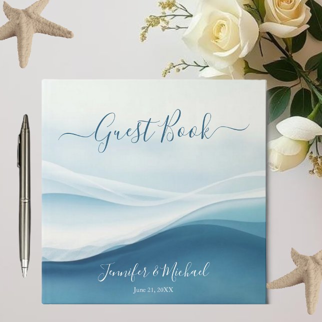 Serene Blue Beach Abstract Wedding Guest Book (Serene Blue Beach Abstract Wedding Guest Book )