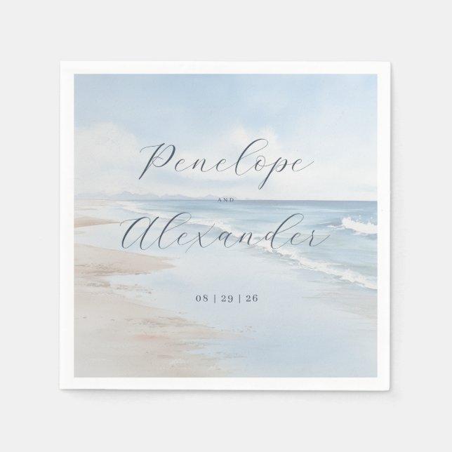 Serene Blue Beach Waves Napkin (Front)