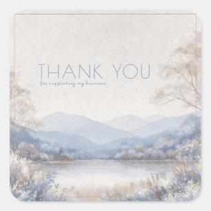 Serene Blue Beige Winter Landscape Gold Frame Square Sticker