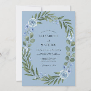Serene Blue Botanical Floral Wedding Invitation
