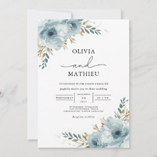 Serene Blue Botanical Floral Wedding Invitation