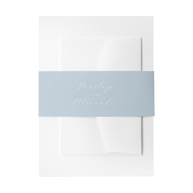 Serene Blue Calligraphy Invitation Belly Band (Front Example)