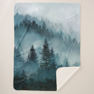 Serene Blue Forest Comfort  Sherpa Blanket