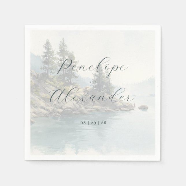 Serene Blue Lakeside Nature Napkin (Front)