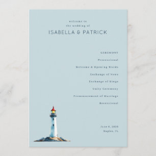 Serene Blue Lighthouse Wedding Program