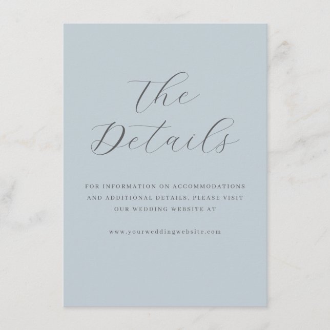 Serene Blue Minimalist Wedding Details Card (Front)