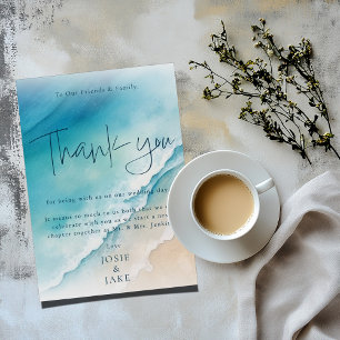 Serene Blue Ocean Beach Mariage Merci Cartes