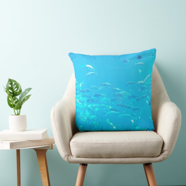 Serene Blue Sea School of Fish Ocean Waves Throw Pillow (Chair)