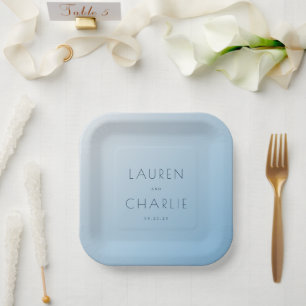Serene Blue Typographic Paper Plate