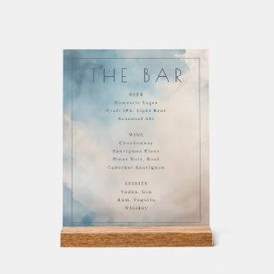 Serene Blue Watercolor Bar Menu Acrylic Sign