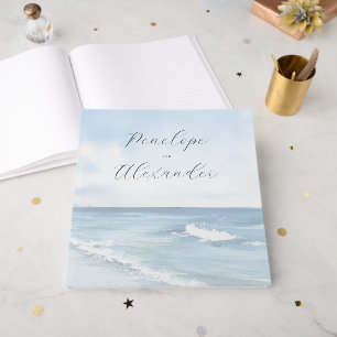 Serene Blue Watercolor Beach Waves Guest Book