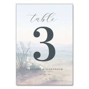 Serene Blue Watercolor Desert Flora Table Number