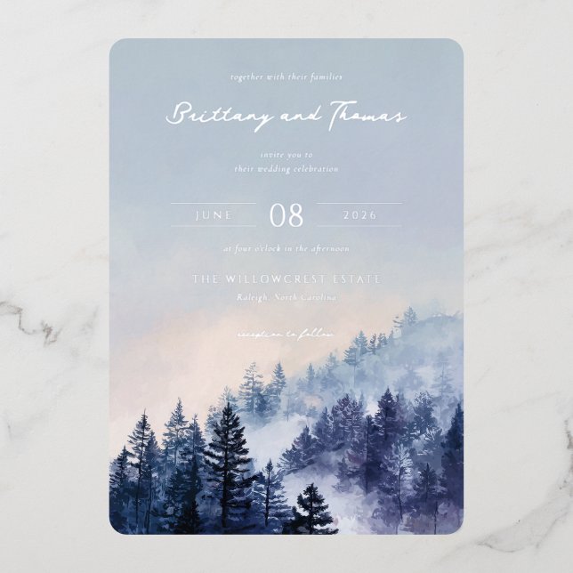 Serene Blue Watercolor Forest Scene (Front)
