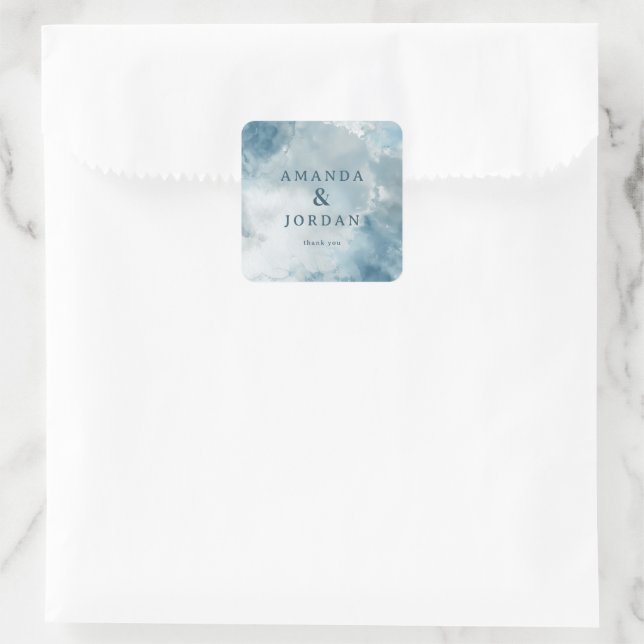 Serene Blue Watercolor Gratitude Square Sticker (Bag)
