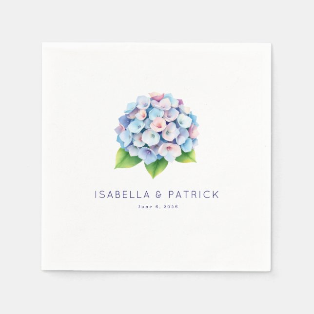 Serene Blue Watercolor Hydrangeas Napkin (Front)