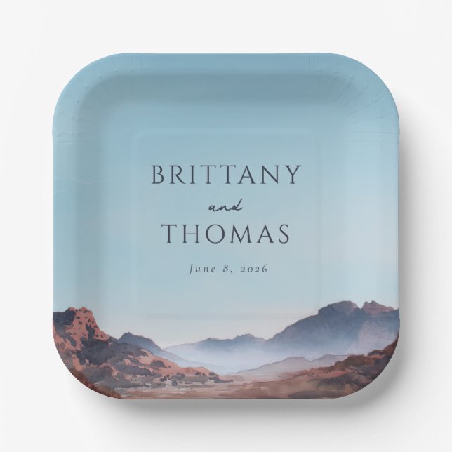 Serene Blue Watercolor Landscape Paper Plate (Front)