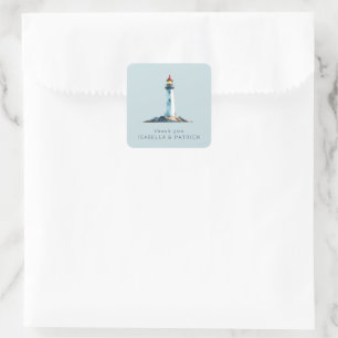 Serene Blue Watercolor Lighthouse Square Sticker