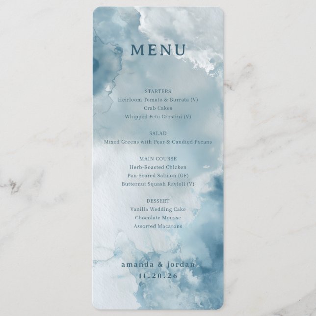 Serene Blue Watercolor Menu (Front)