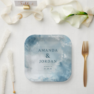 Serene Blue Watercolor Paper Plate