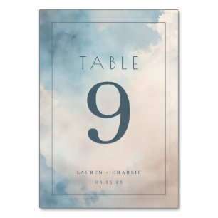 Serene Blue Watercolor Table Number