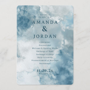 Serene Blue Watercolor Wedding Ceremony Schedule Program
