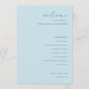 Serene Blue Wedding Ceremony Schedule Program