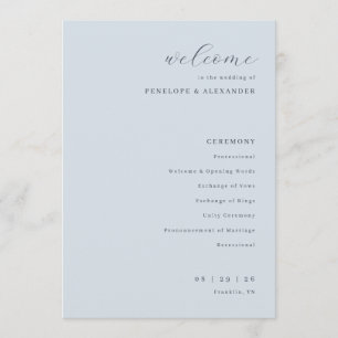 Serene Blue Wedding Ceremony Schedule Program