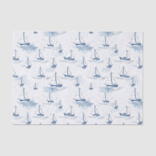 Serene Blue White Sailing Boats on Sea Pattern Tissue Paper