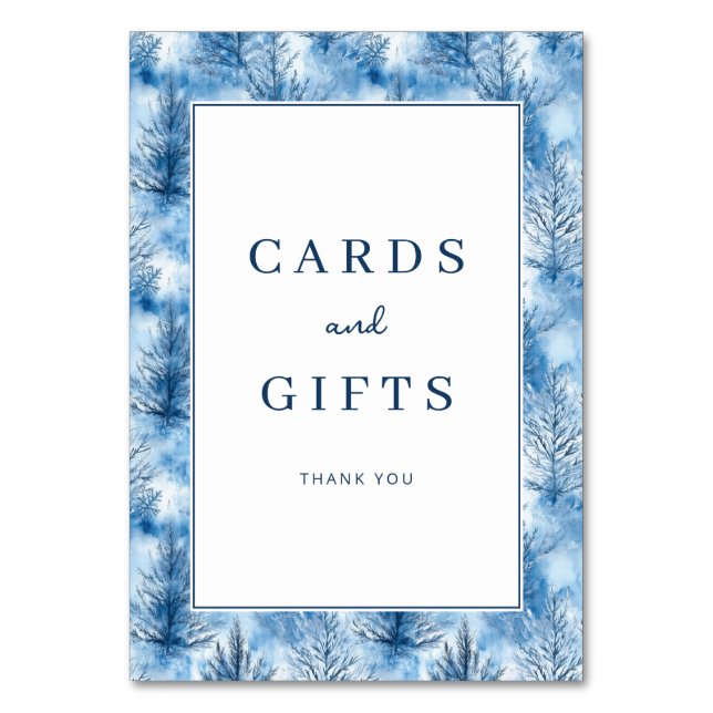 Serene Blue Winter Pine Trees Table Number (Front)